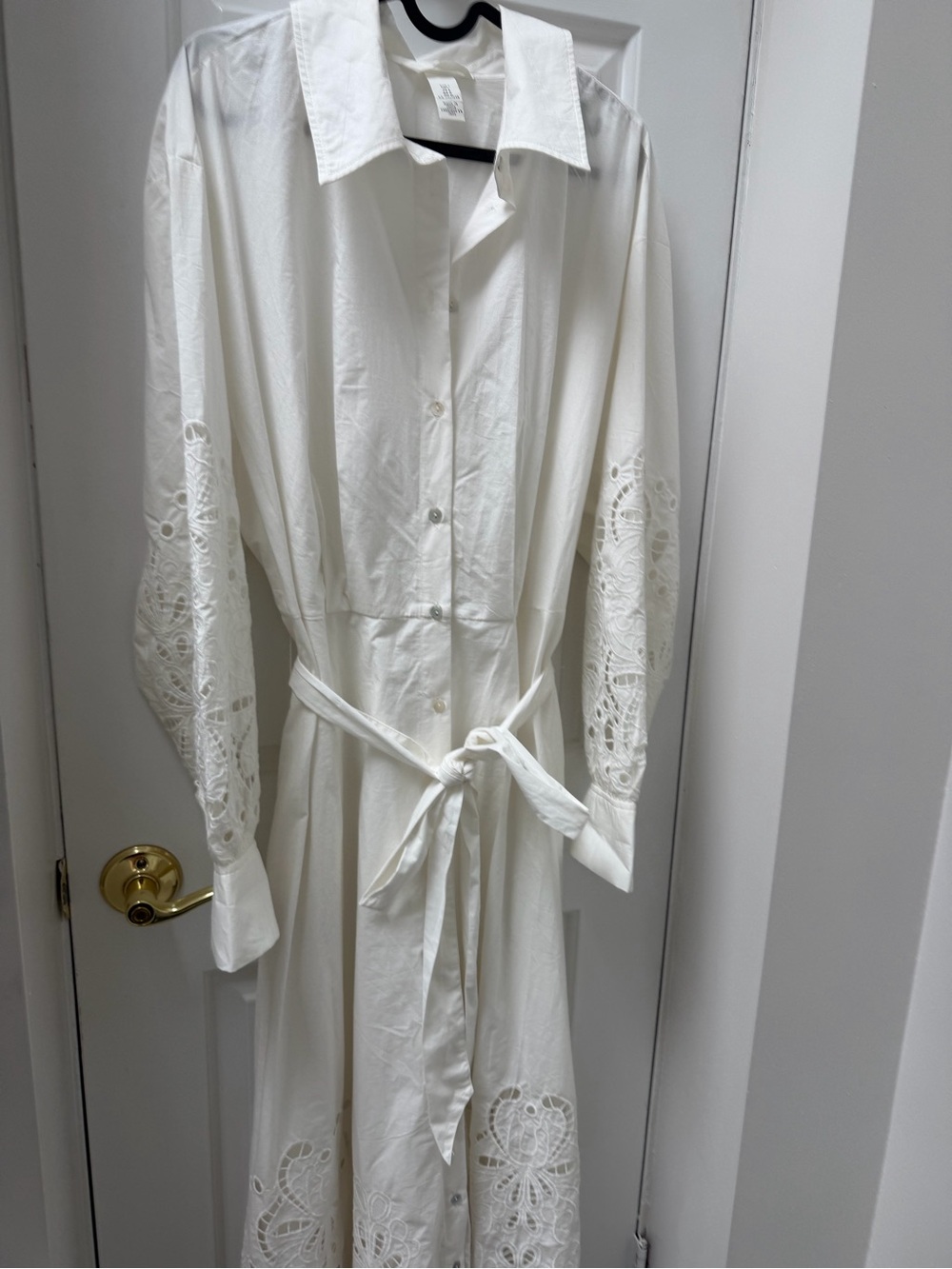 H&M Women's White Eyelet Embroidered Lace Trimmed Maxi Dress Large - Picture 8 of 12